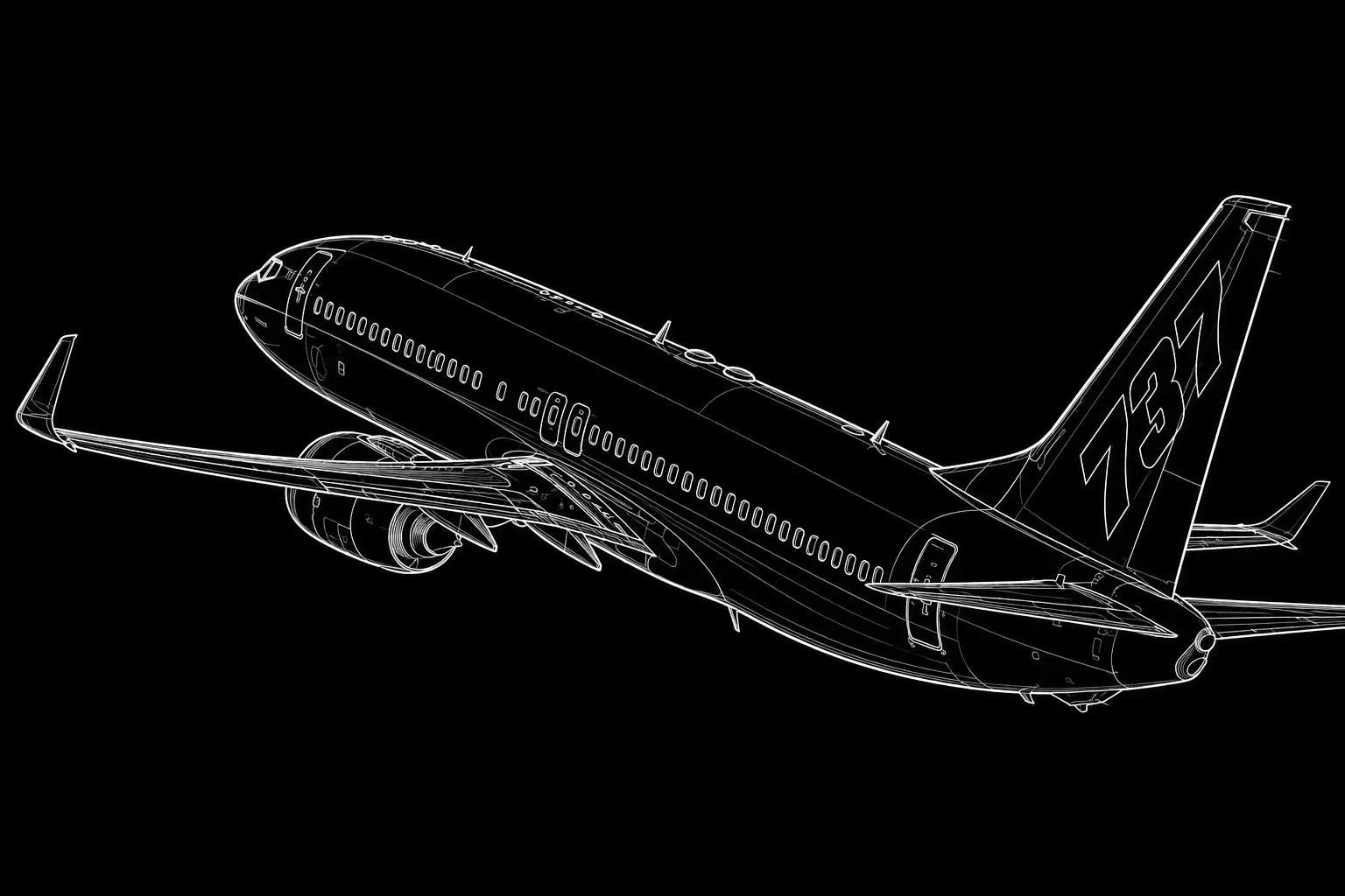 Boeing 737 NG Technical Line Art Illustration