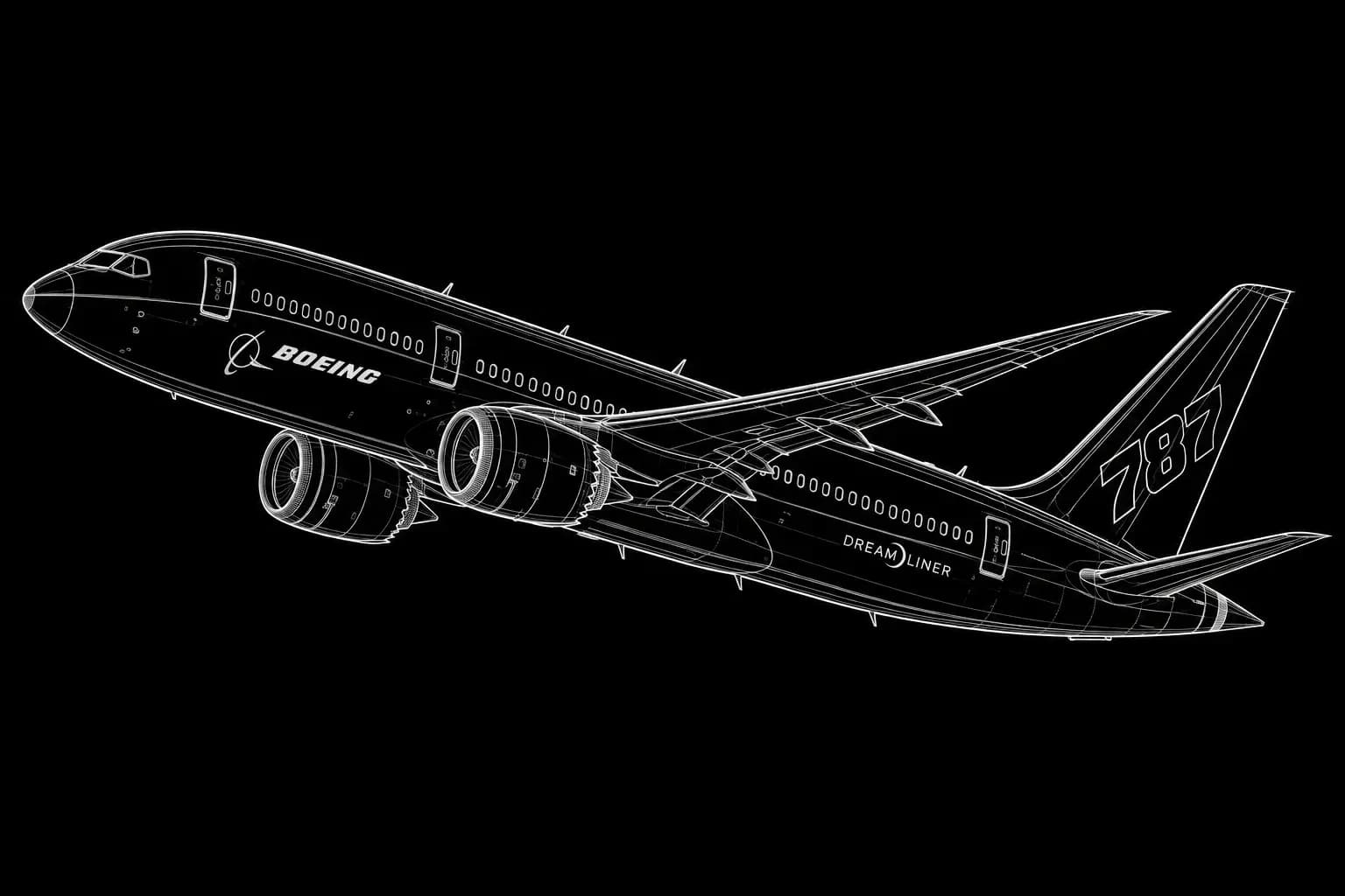 Boeing 787 Technical Line Art Illustration