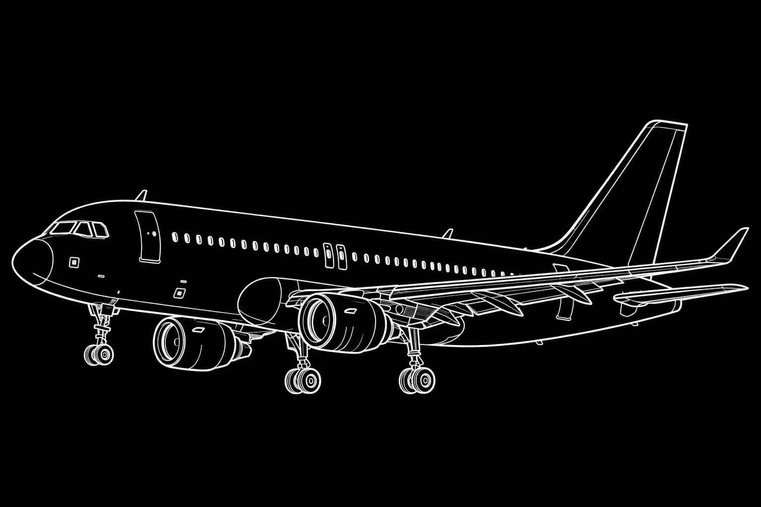 Airbus A320 Technical Line Art Illustration