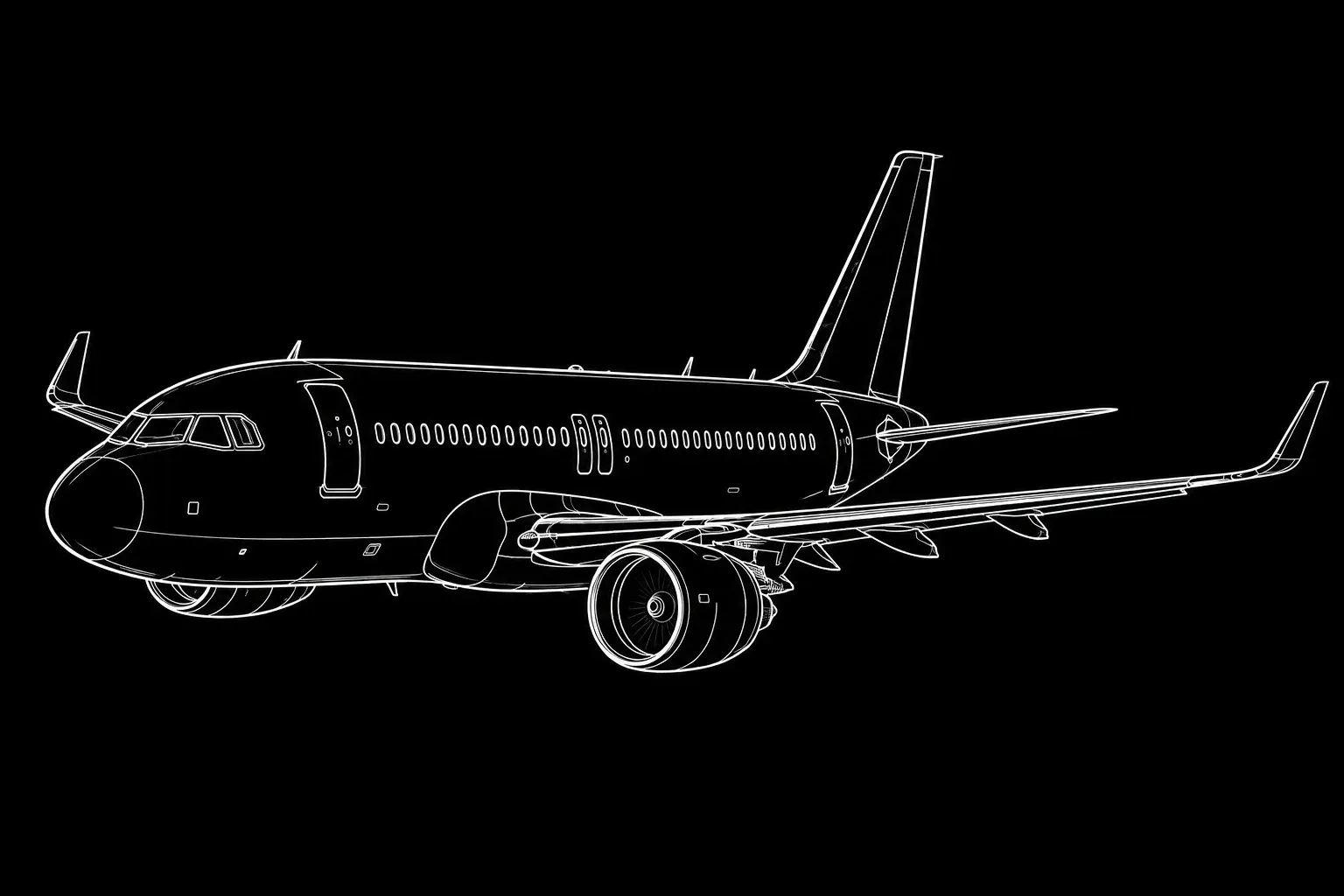 Airbus A320neo Technical Line Art Illustration