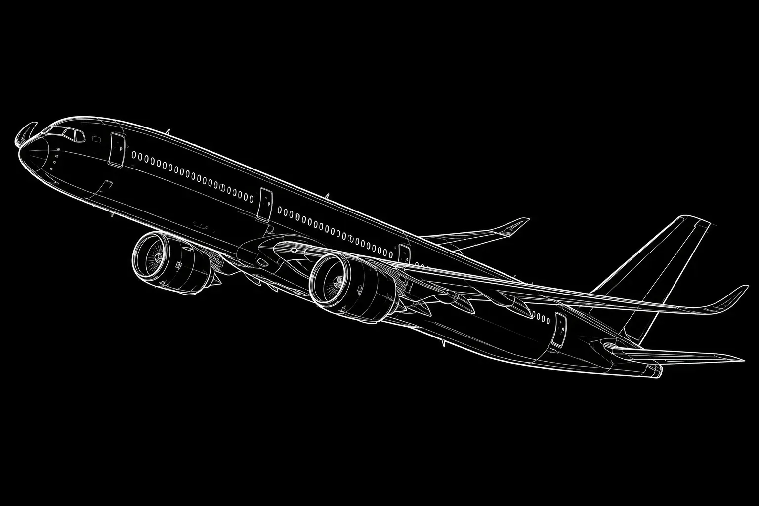 Airbus A350 Technical Line Art Illustration