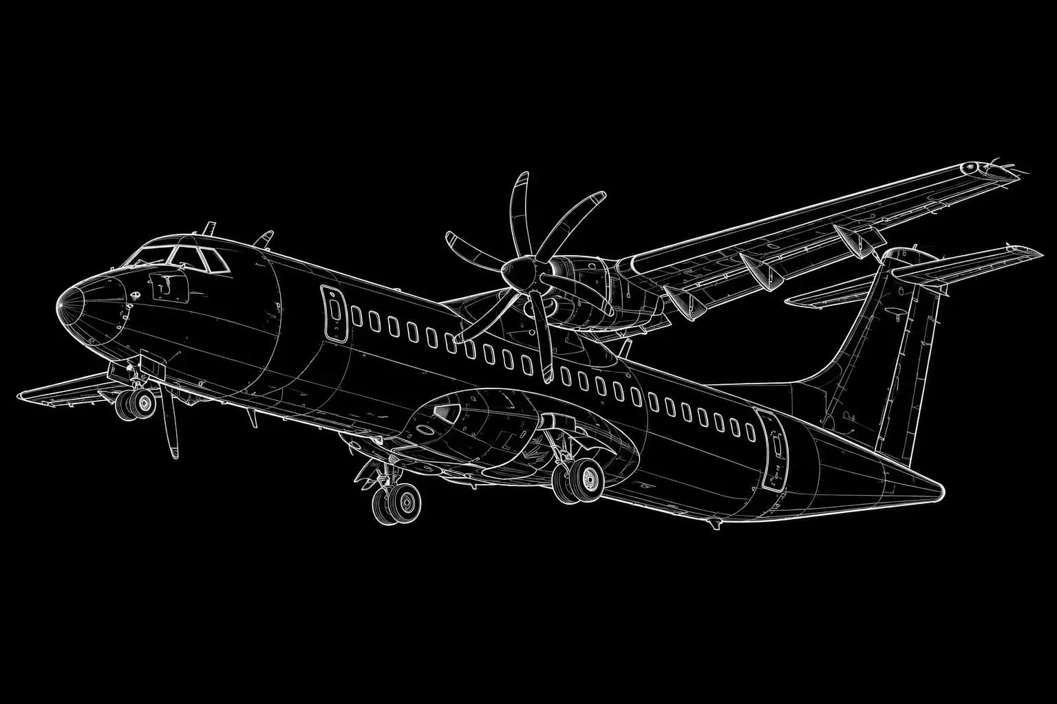 ATR 72 Technical Line Art Illustration