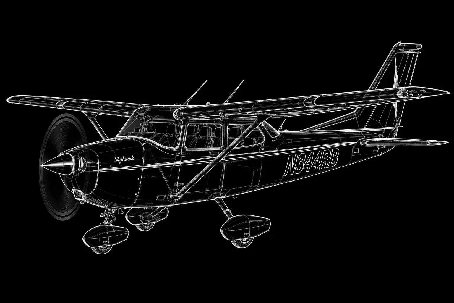 Cessna 172 Skyhawk Technical Line Art Illustration