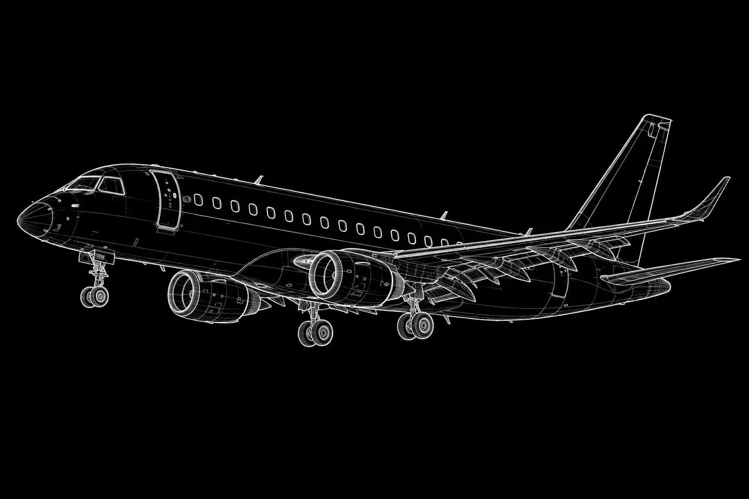 Embraer E175 Technical Line Art Illustration