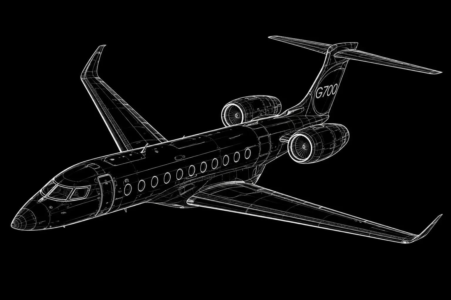 Gulfstream G700 Technical Line Art Illustration